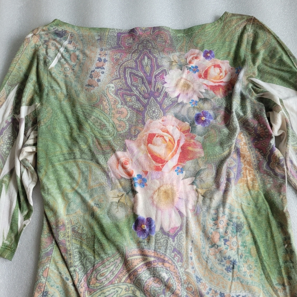 Floral Paisley Boho Fairycore Top Green Y2K Style Medium - Large - Picture 7 of 10
